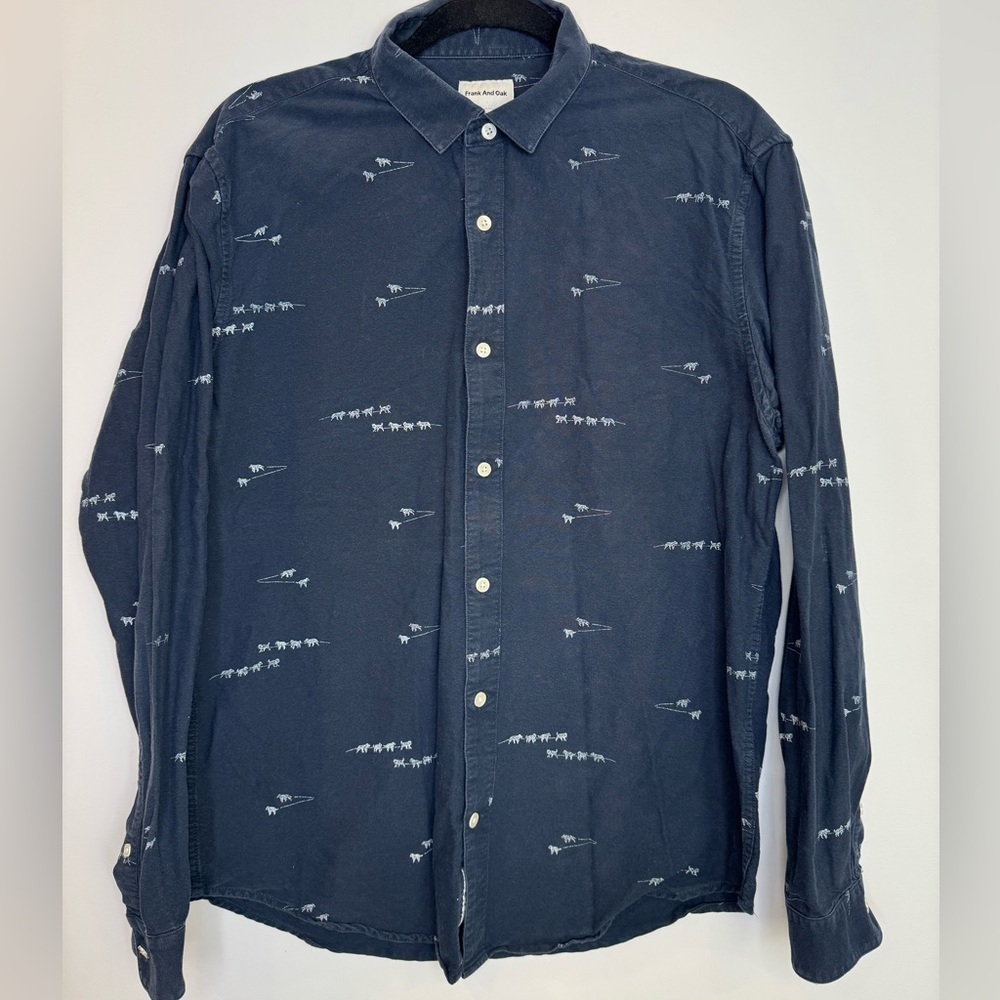 Frank and Oak Men's Navy Blue Patterned dog sled Shirt size large